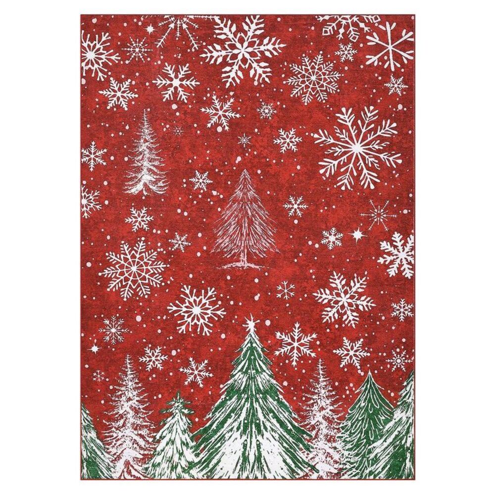 Red Christmas Snowflake Trees Washable Area Rug 3x5 Living Room Carpet